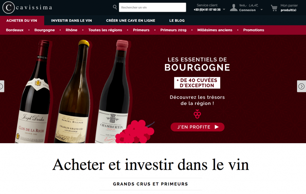 Site d'investissement dans le vin Cavissima