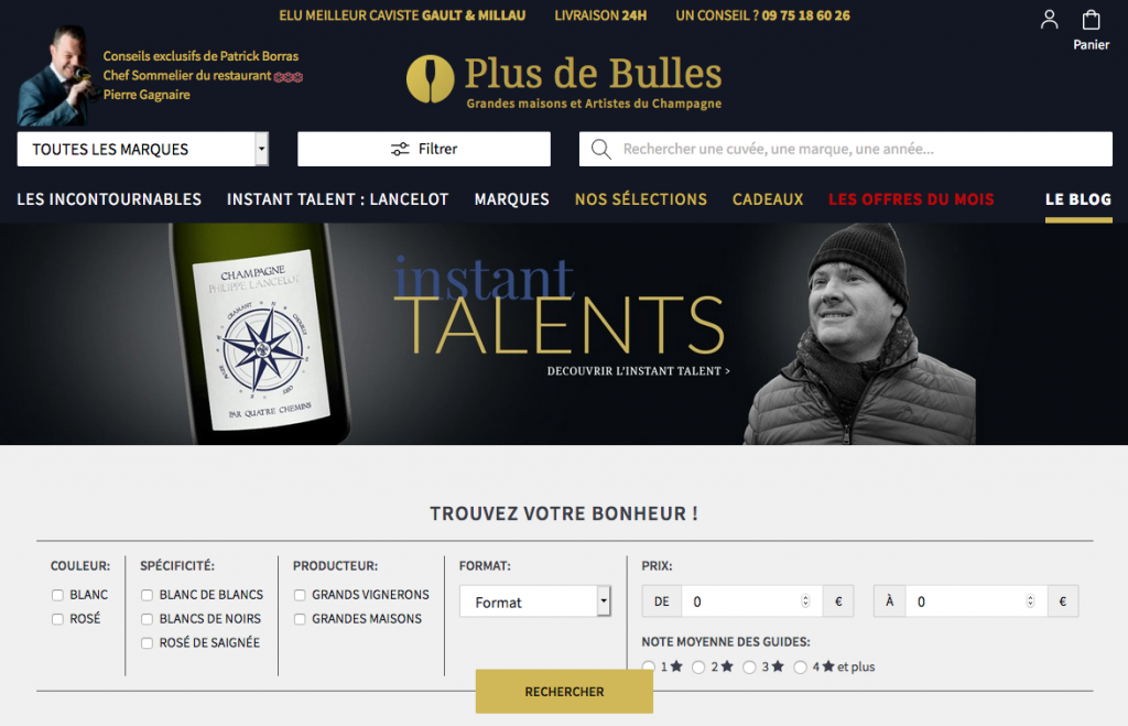 Site de vente de champagne en ligne Plus de bulles